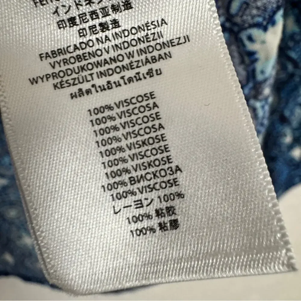 Michael Kors Blue Paisley Boho Blouse Womens L Casual Classic Beachy Shirt Top